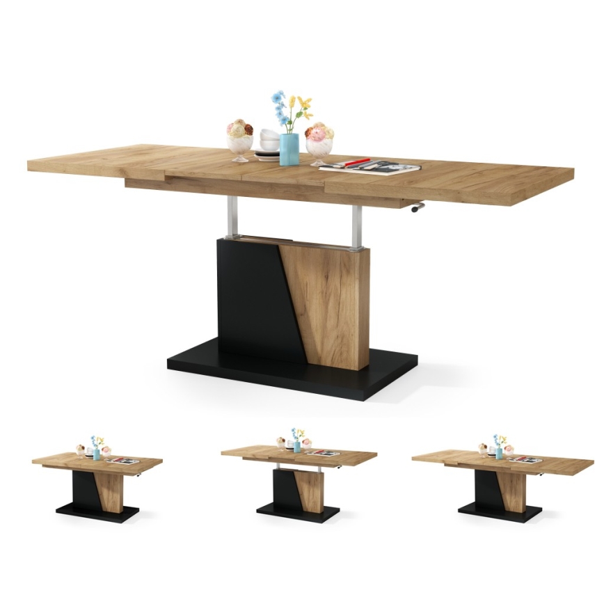 Table basse pliable avec couvercle relevable NINO chêne/noir