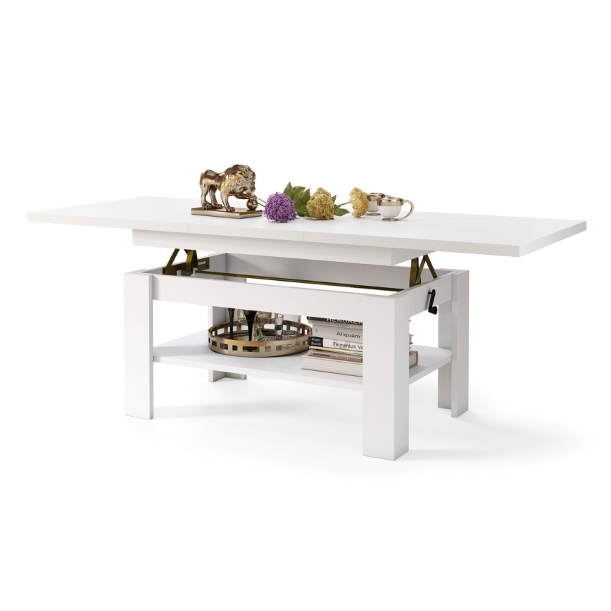 Table basse pliable avec couvercle relevable ROY blanc