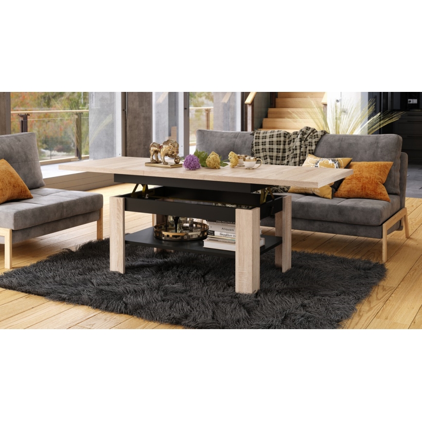 Table basse pliable avec couvercle relevable ROY chêne/noir