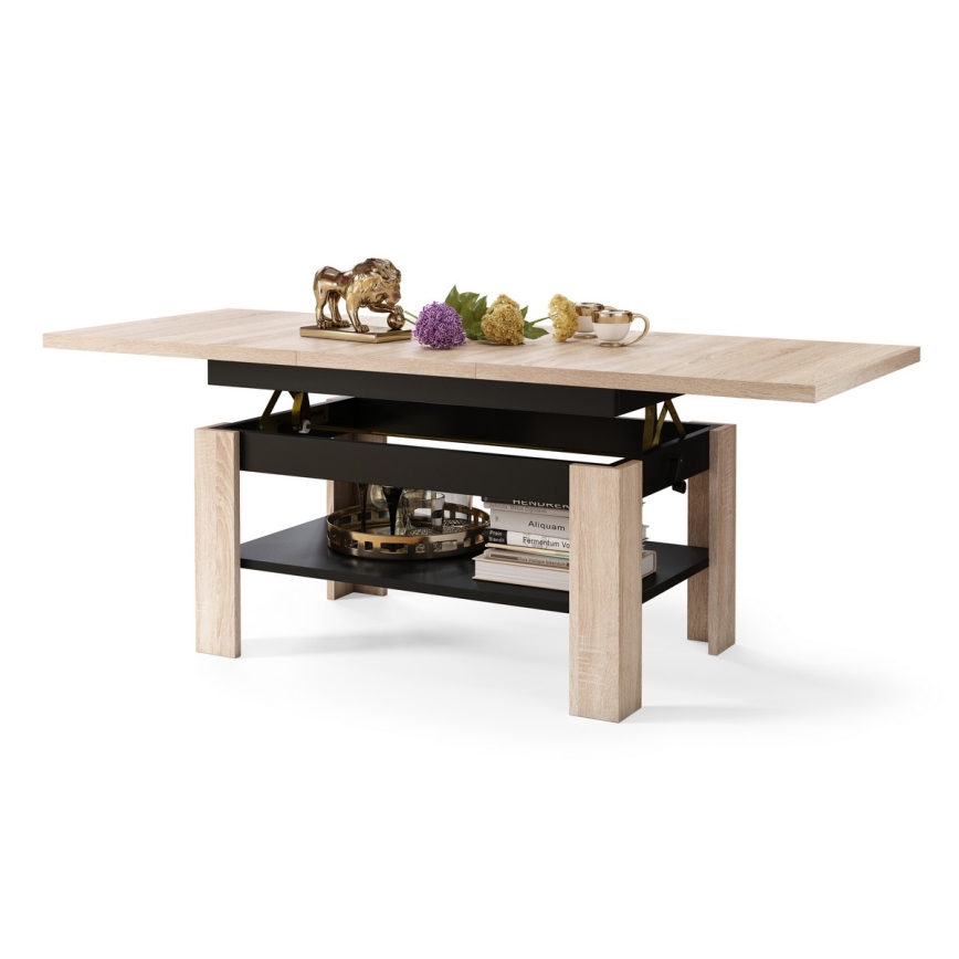 Table basse pliable avec couvercle relevable ROY chêne/noir