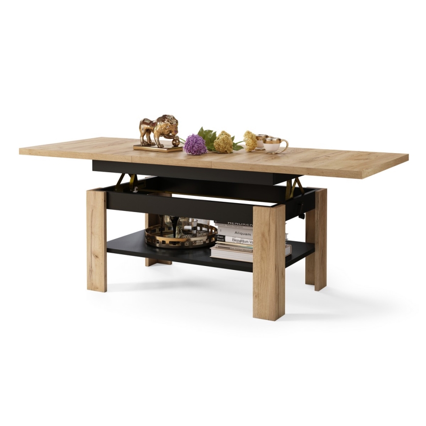 Table basse pliable avec couvercle relevable ROY chêne sonoma/noir