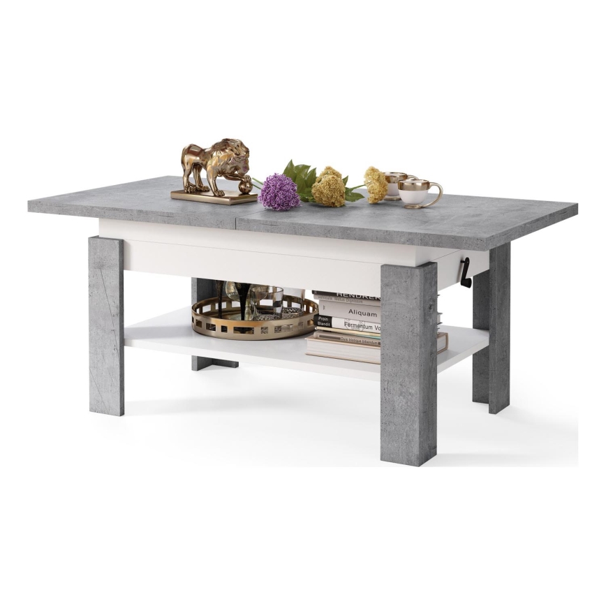Table basse pliable avec couvercle relevable ROY gris/blanc