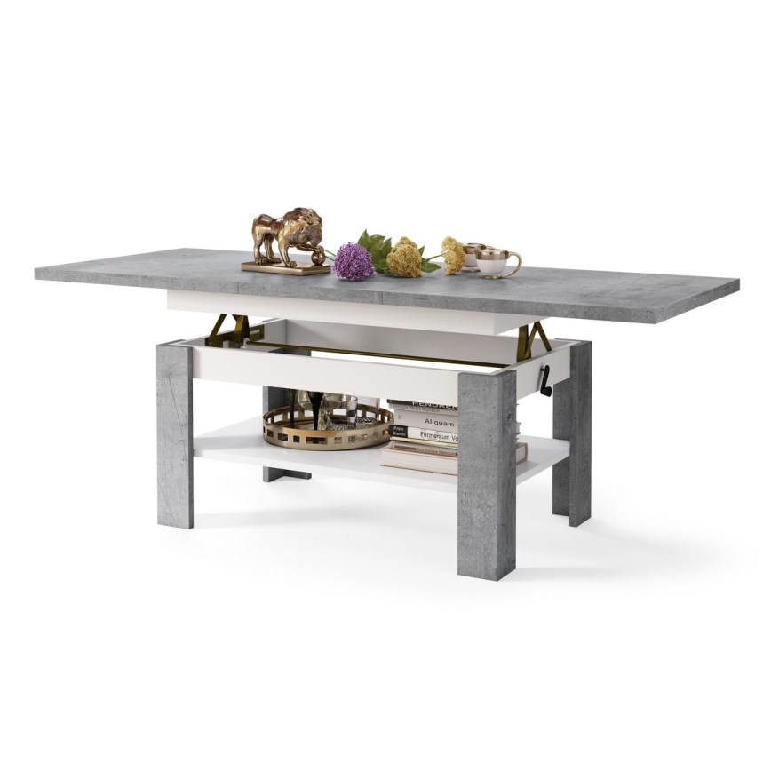 Table basse pliable avec couvercle relevable ROY gris/blanc