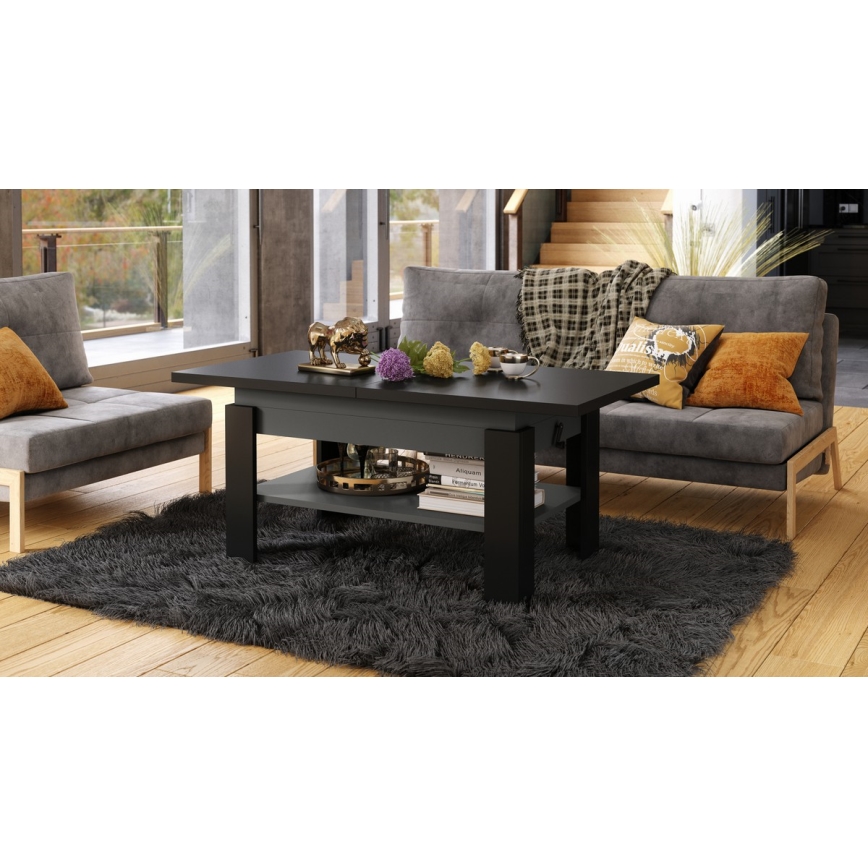Table basse pliable avec couvercle relevable ROY noir/anthracite