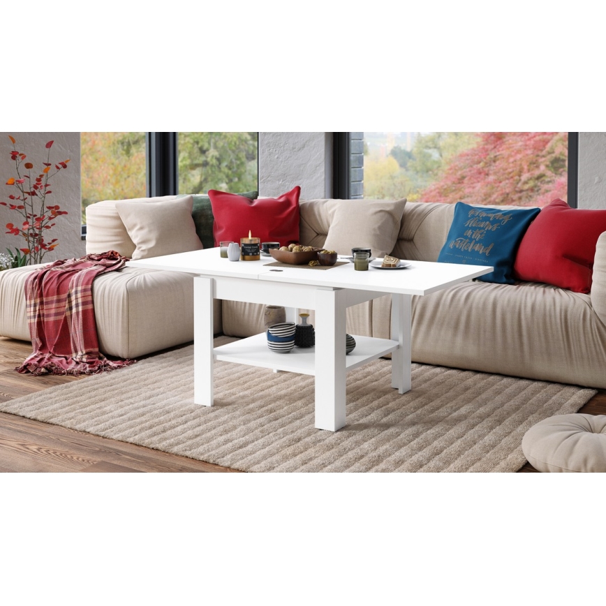 Table basse pliable avec étagère LIA blanc