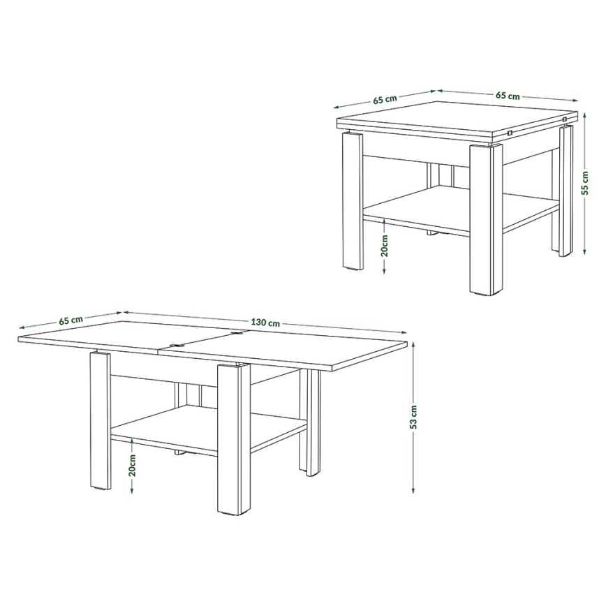 Table basse pliable avec étagère LIA blanc