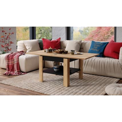Table basse pliable avec étagère LIA chêne/noir