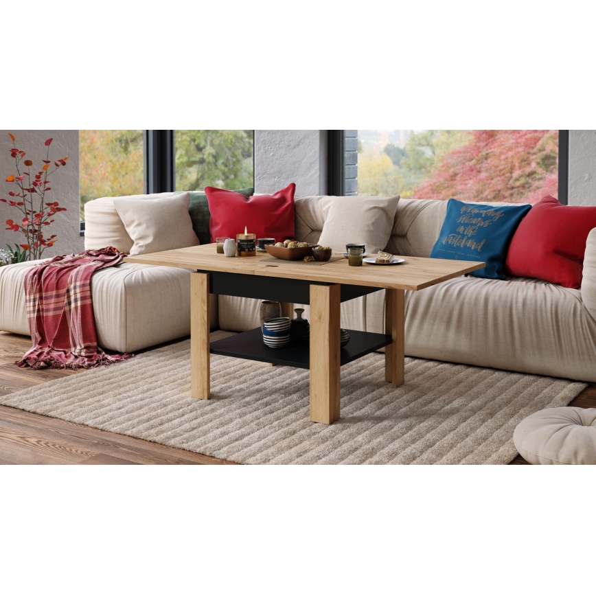 Table basse pliable avec étagère LIA chêne/noir