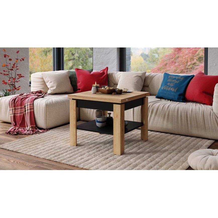 Table basse pliable avec étagère LIA chêne/noir