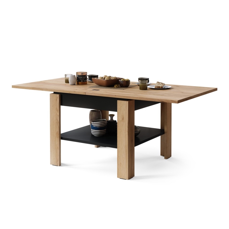 Table basse pliable avec étagère LIA chêne/noir