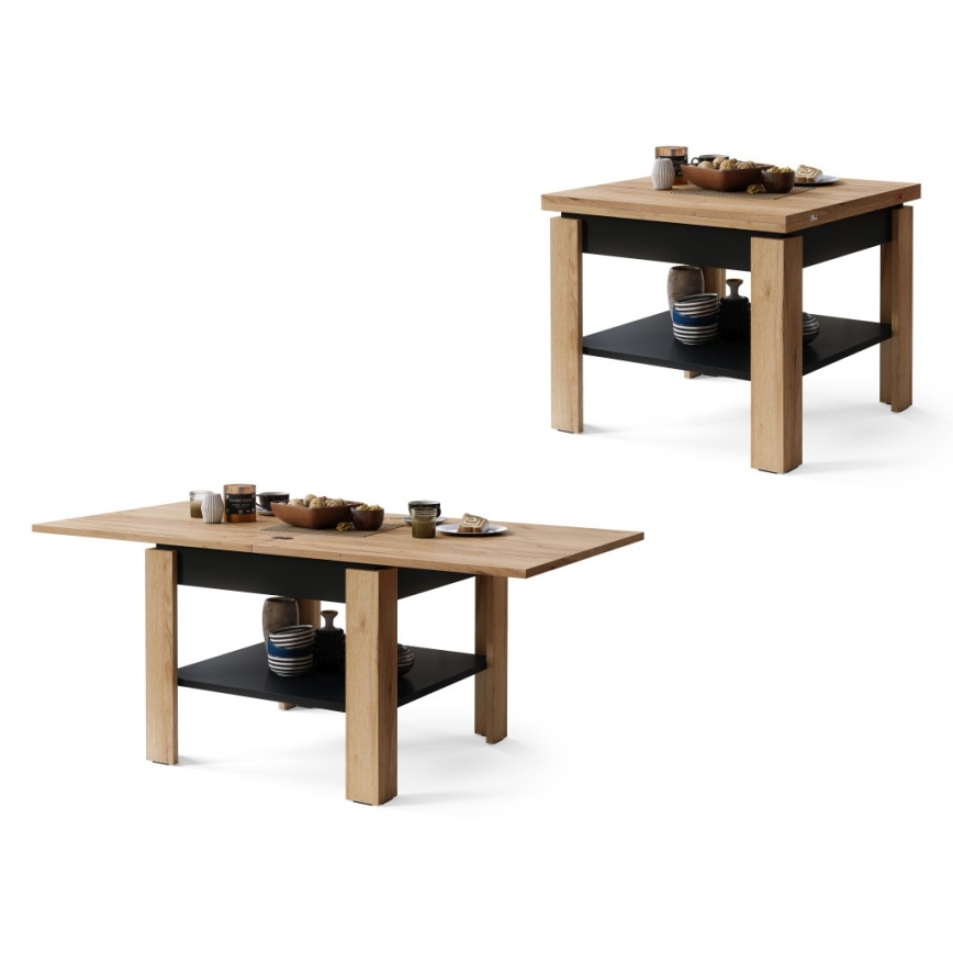 Table basse pliable avec étagère LIA chêne/noir