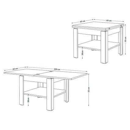 Table basse pliable avec étagère LIA chêne/noir