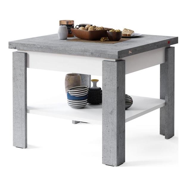Table basse pliable avec étagère LIA gris/blanc