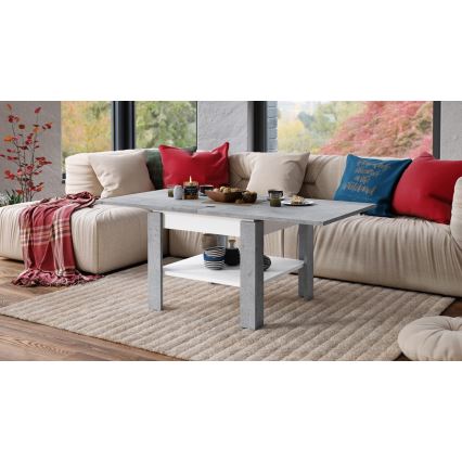 Table basse pliable avec étagère LIA gris/blanc