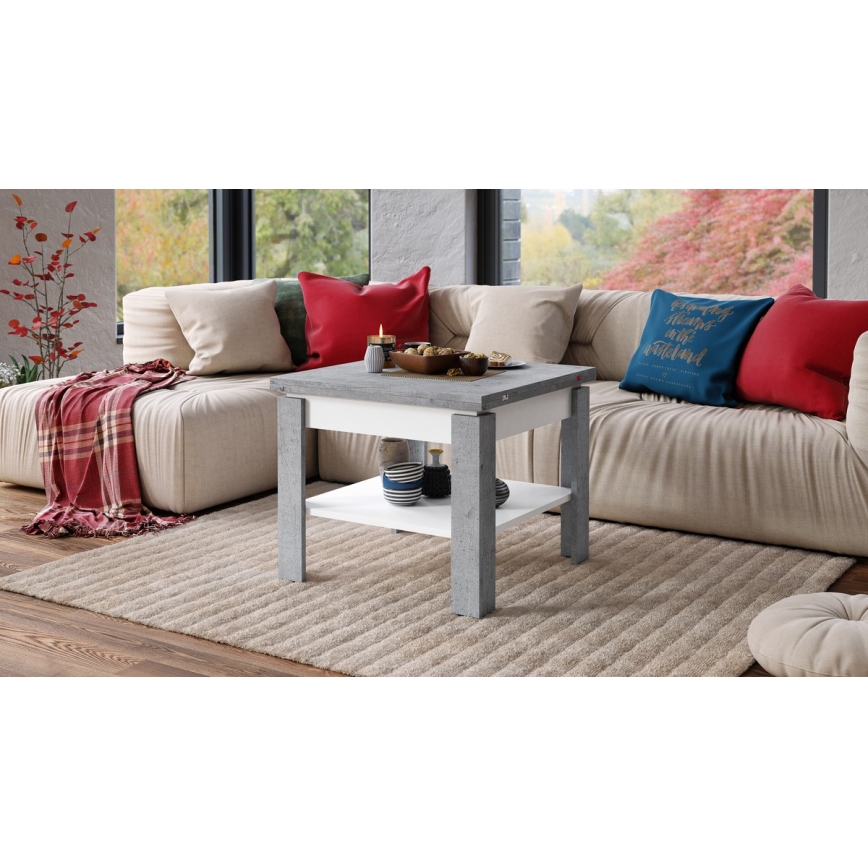 Table basse pliable avec étagère LIA gris/blanc