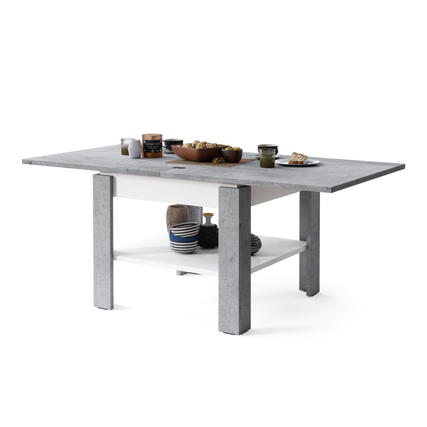 Table basse pliable avec étagère LIA gris/blanc