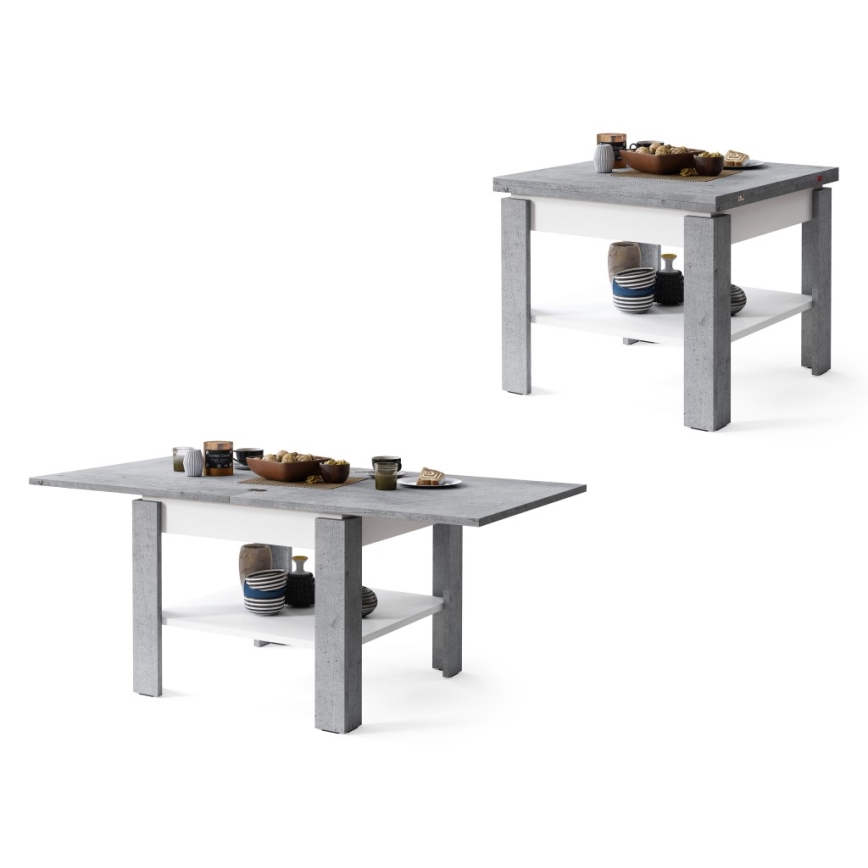 Table basse pliable avec étagère LIA gris/blanc