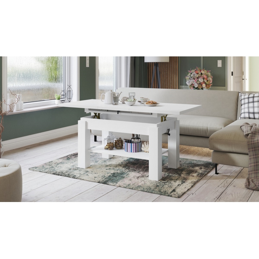 Table basse pliable avec une étagère ADONIS blanc