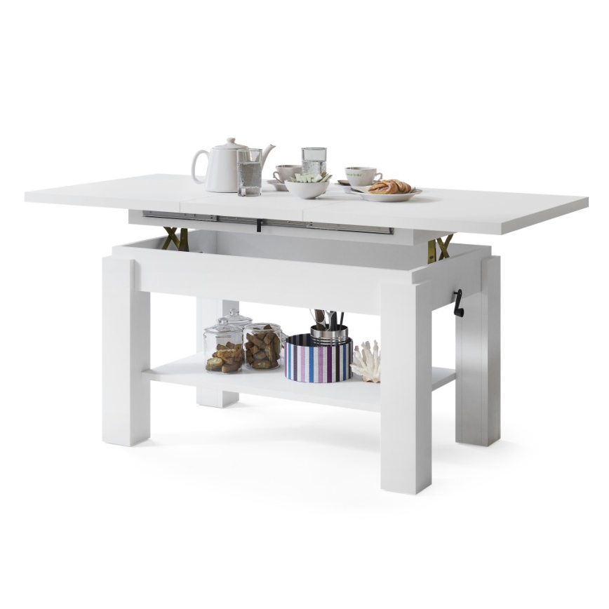 Table basse pliable avec une étagère ADONIS blanc