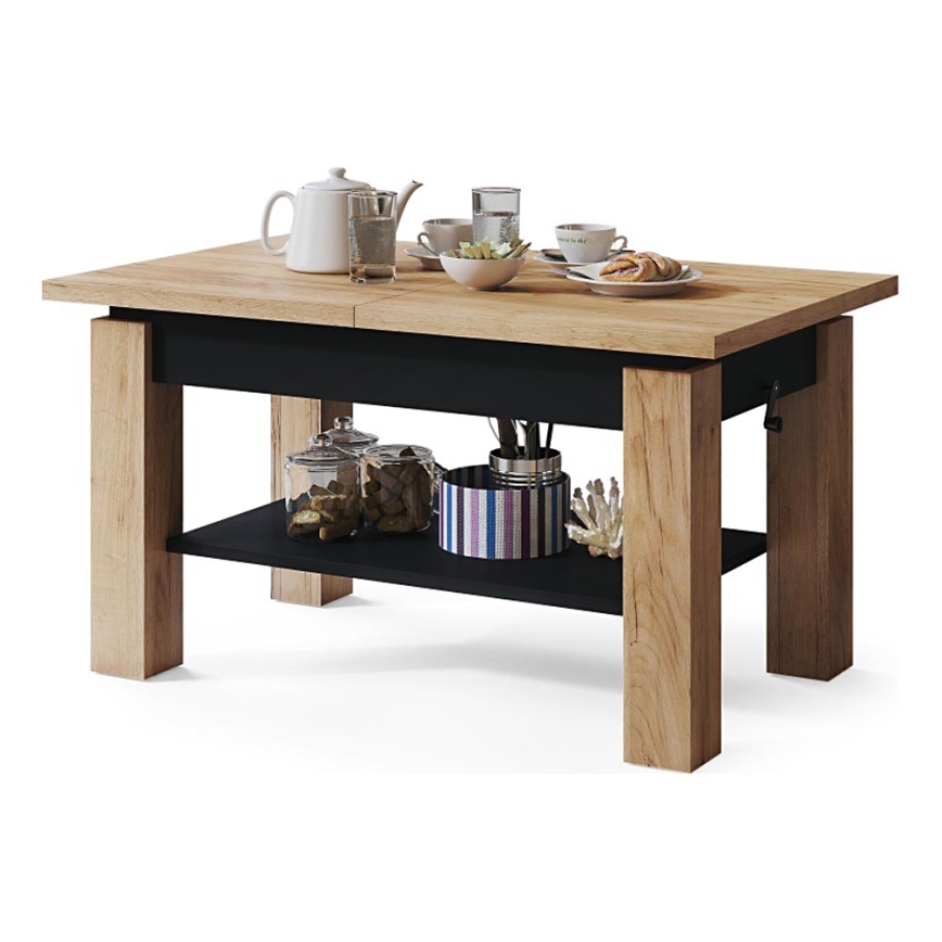Table basse pliable avec une étagère ADONIS chêne/noir