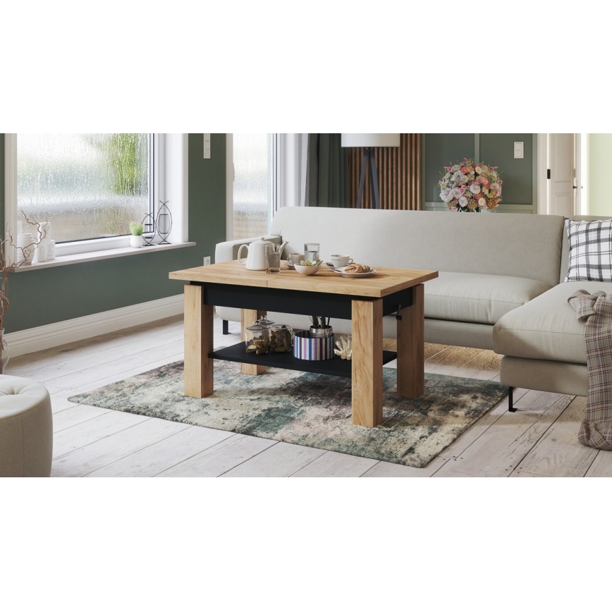 Table basse pliable avec une étagère ADONIS chêne/noir