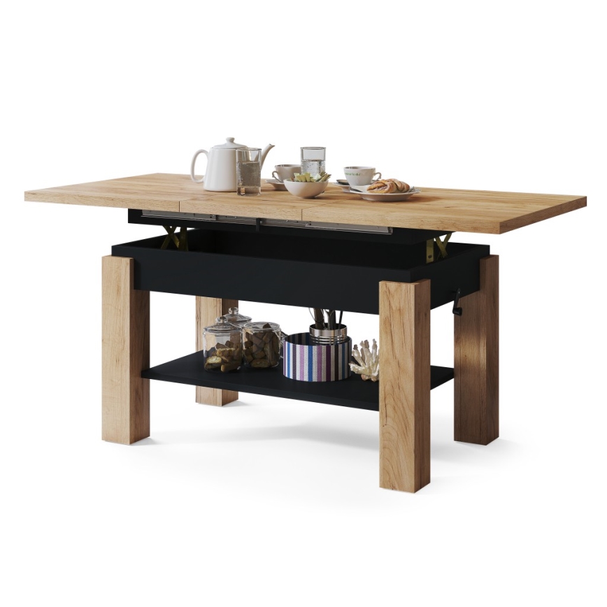 Table basse pliable avec une étagère ADONIS chêne/noir