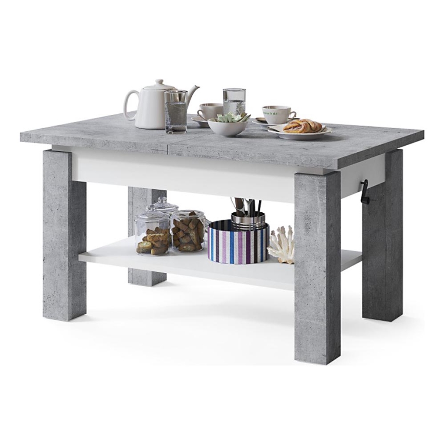 Table basse pliable avec une étagère ADONIS gris/blanc