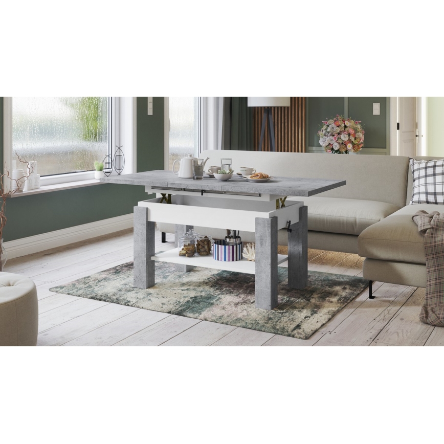 Table basse pliable avec une étagère ADONIS gris/blanc
