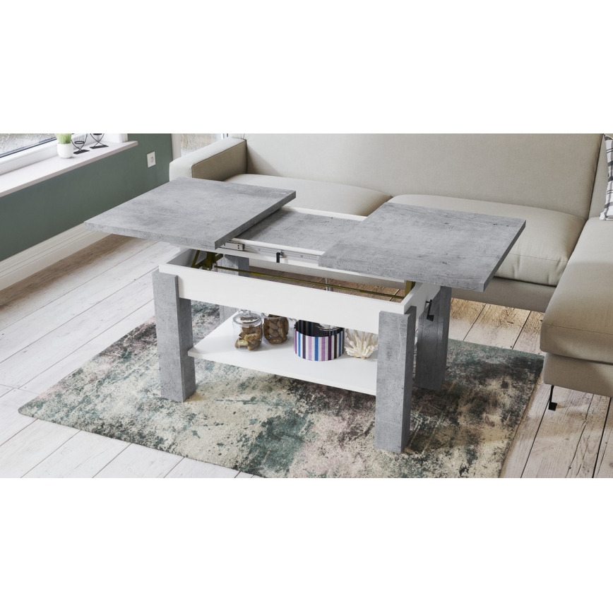 Table basse pliable avec une étagère ADONIS gris/blanc