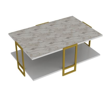 Table basse POLKA 36,6x91,5 cm dorée/blanche