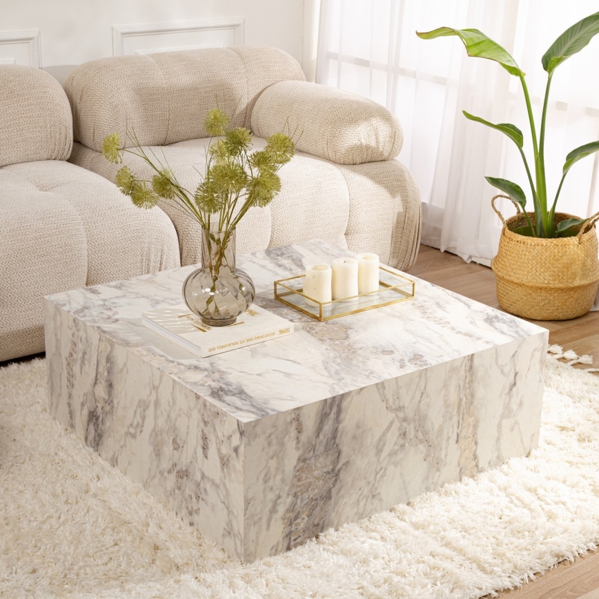 Table basse PRIZMA 35x90 cm décor en marbre
