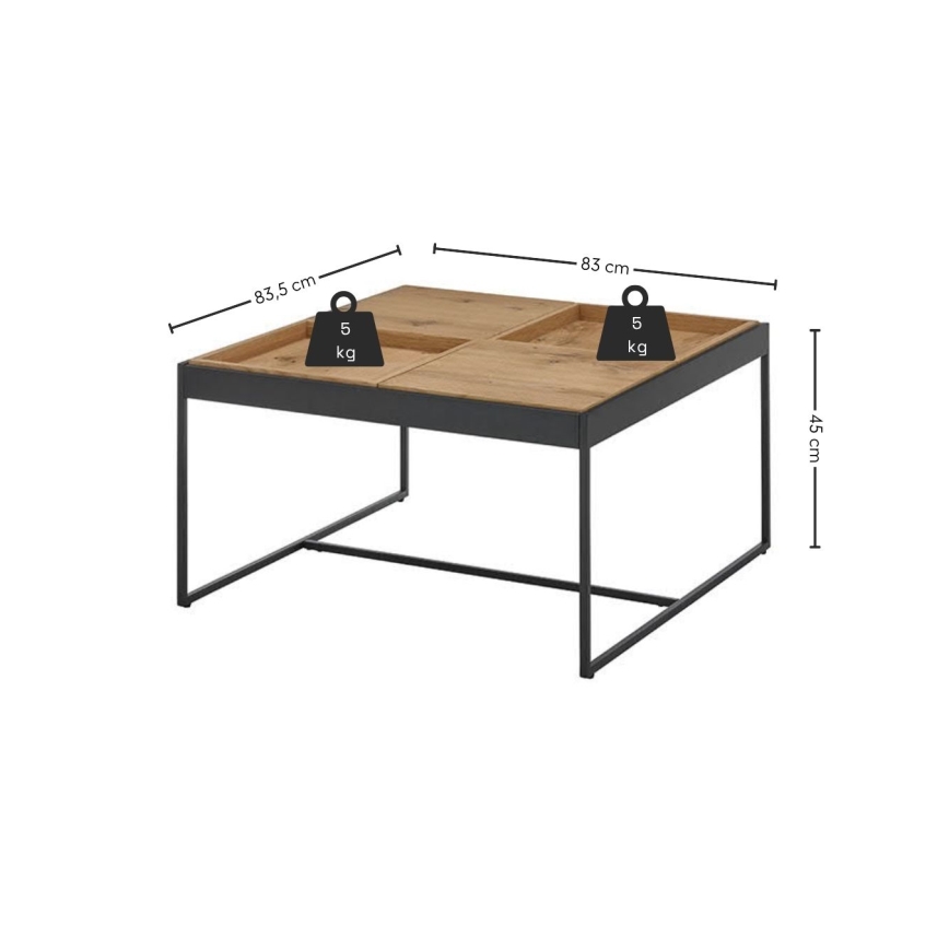Table basse PULSE 83x83 cm chêne/noir