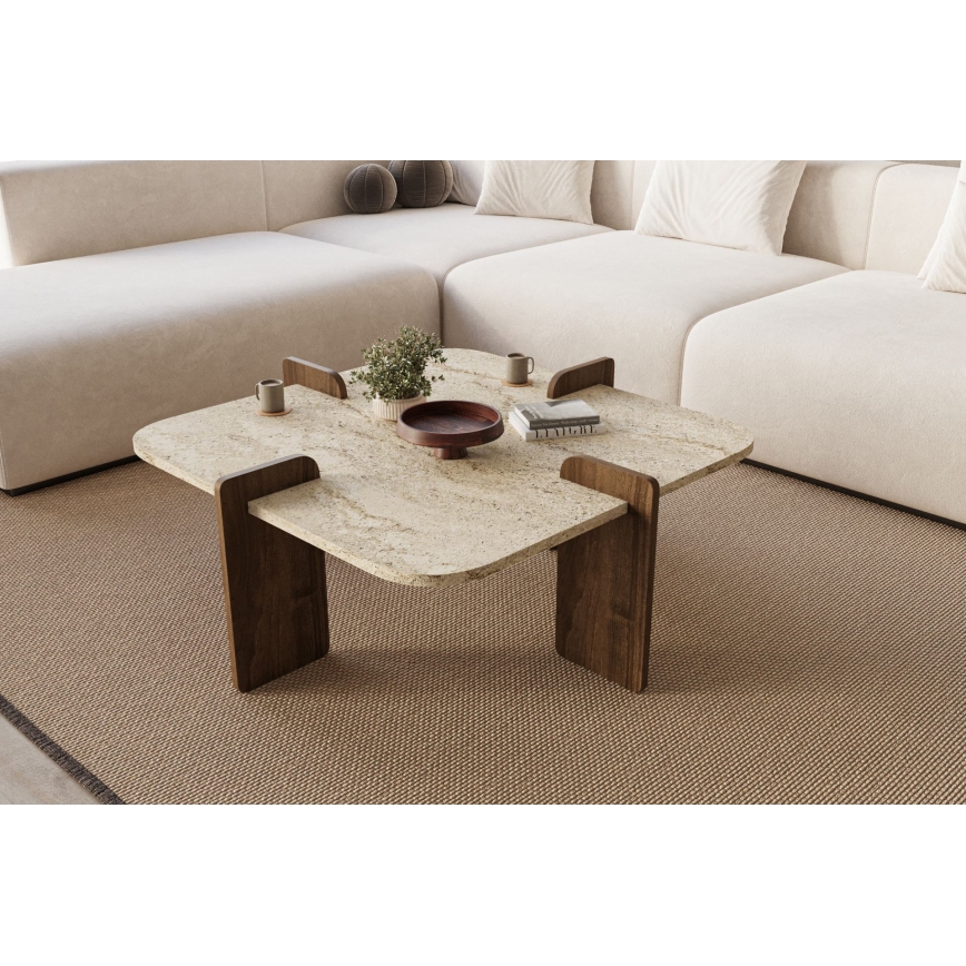 Table basse PURO 90x90 cm beige/noyer