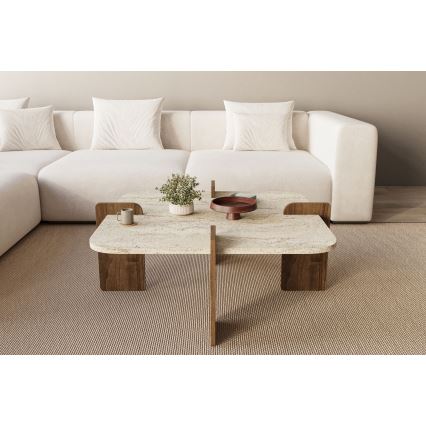 Table basse PURO 90x90 cm beige/noyer