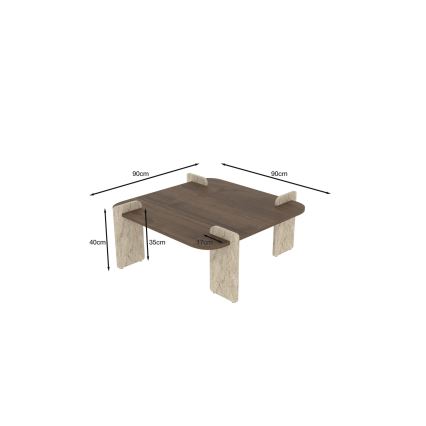 Table basse PURO 90x90 cm noyer/beige