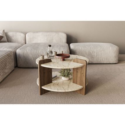 Table basse PURO Ø 70 cm beige/noyer