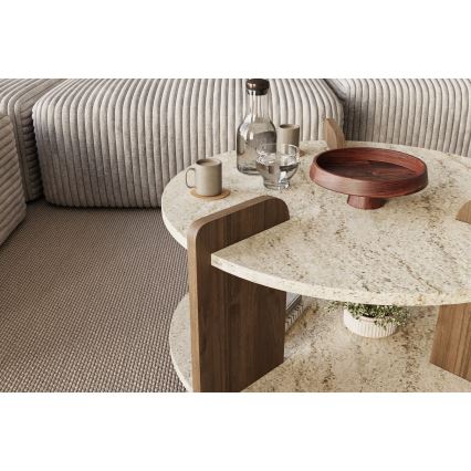 Table basse PURO Ø 70 cm beige/noyer