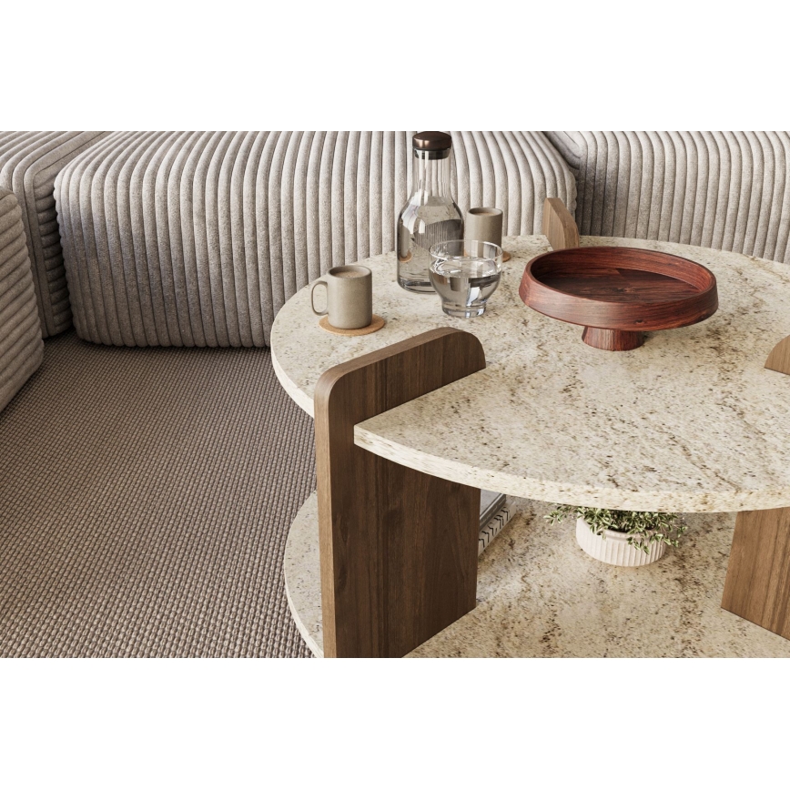 Table basse PURO Ø 70 cm beige/noyer