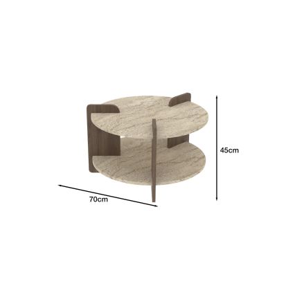 Table basse PURO Ø 70 cm beige/noyer