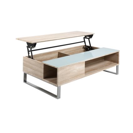 Table basse relevable ENZO 110 x 60 cm blanche/chêne sonoma