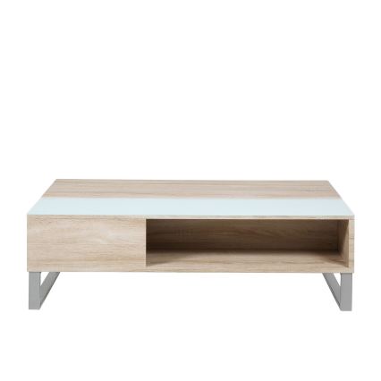 Table basse relevable ENZO 110 x 60 cm blanche/chêne sonoma