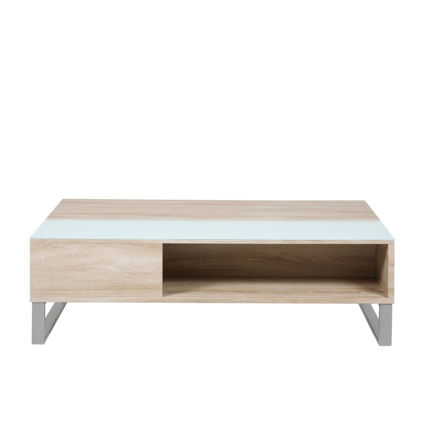 Table basse relevable ENZO 110 x 60 cm blanche/chêne sonoma