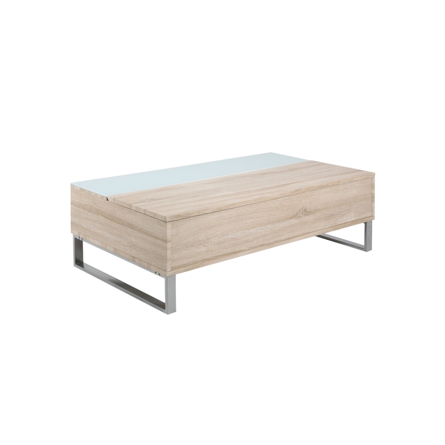 Table basse relevable ENZO 110 x 60 cm blanche/chêne sonoma