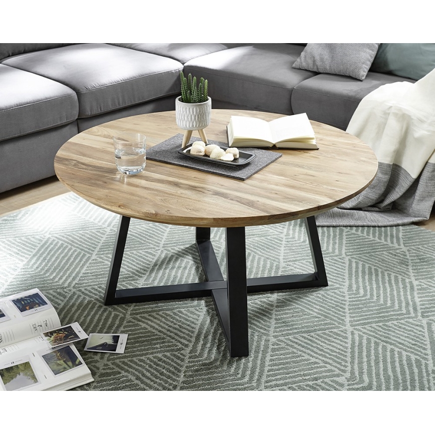 Table basse RIVA Ø 90 cm acacia/noir