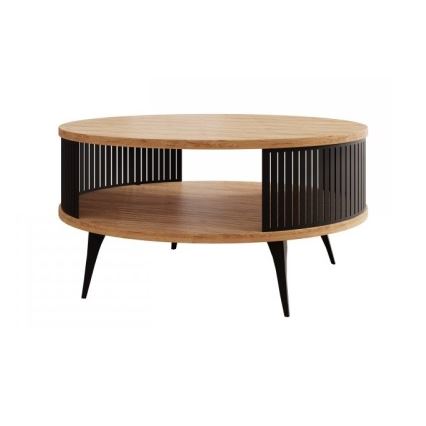 Table basse ROENNI 44x75 cm noir/doré chêne