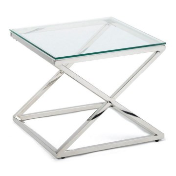 Table basse SALIBA 50x50 cm chrome brillant/transparent