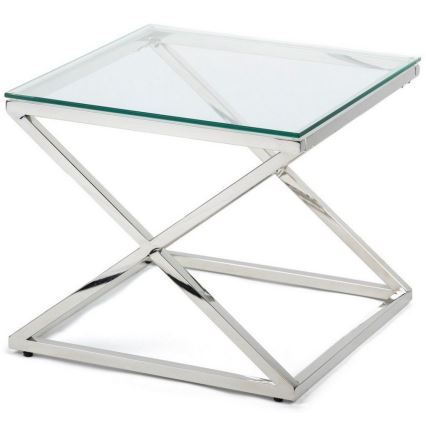 Table basse SALIBA 50x50 cm chrome brillant/transparent