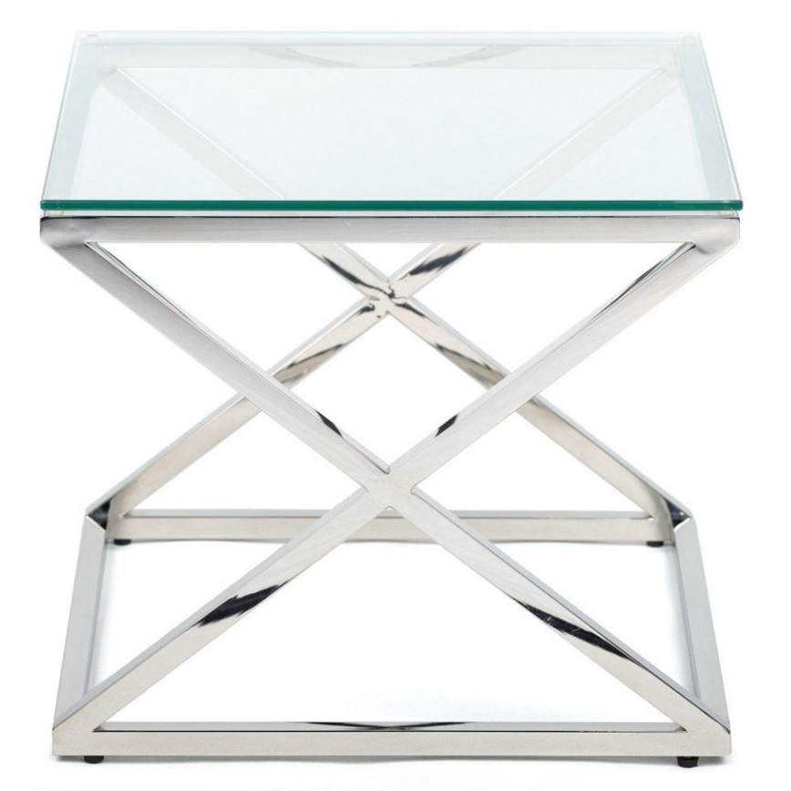 Table basse SALIBA 50x50 cm chrome brillant/transparent