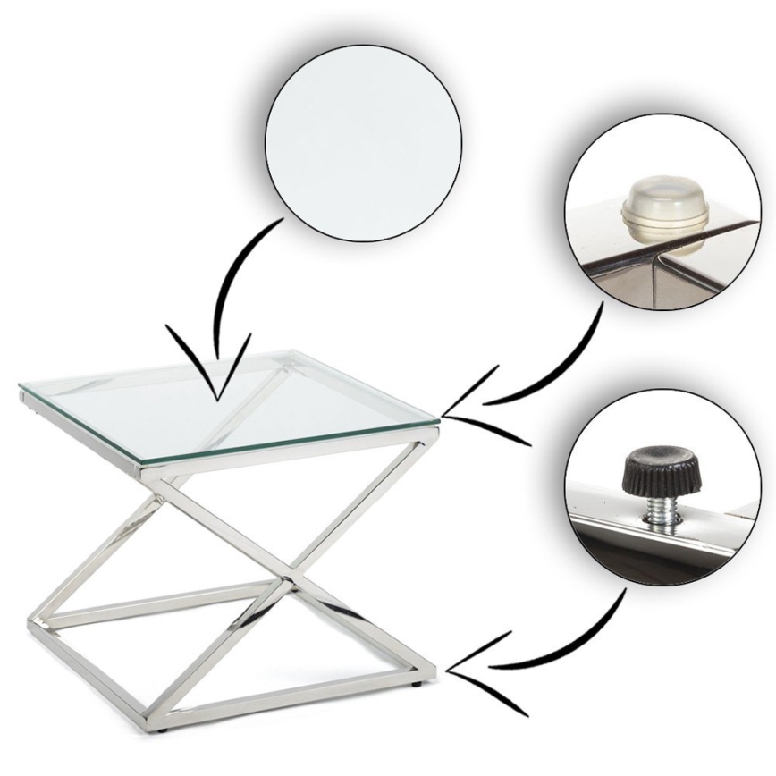 Table basse SALIBA 50x50 cm chrome brillant/transparent