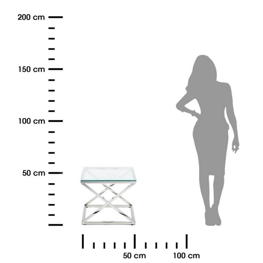 Table basse SALIBA 50x50 cm chrome brillant/transparent